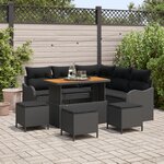 Set de Sofa de Jardin 9 Pièces avec Coussins Noir Rotin Poly Acacia