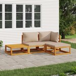 vidaXL Salon de jardin 4 Pièces avec coussins taupe bois massif
