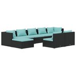vidaXL Salon de jardin 9 Pièces avec coussins Noir Résine tressée