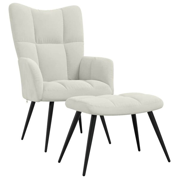 vidaXL Chaise de relaxation avec tabouret Blanc crème Velours
