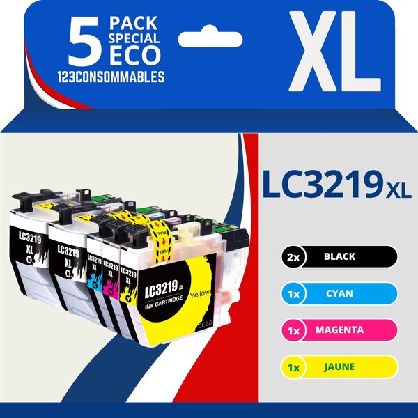 123CONSOMMABLES - LC3219XL Cartouches encre compatible avec Brother LC3219XL LC3219 LC3217 pour Brother MFC-J5330DW  J5730DW  J6930DW  J5930DW  J6530DW  J6935DW (2 Noir / 1 Cyan / 1 Magenta / 1 Jaune)