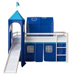 Lit bleu mi-haut 90x200 cm avec tour toboggan matelas