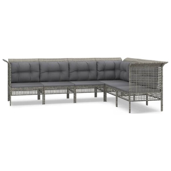 vidaXL Salon de jardin 6 Pièces avec coussins Gris Résine tressée