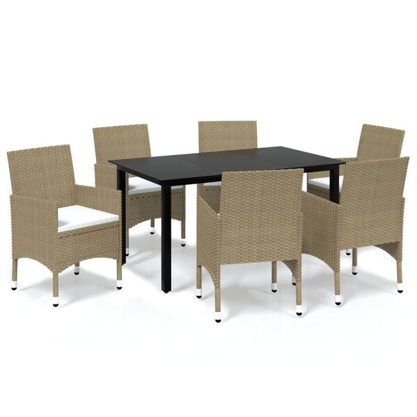 vidaXL Ensemble à manger de jardin et coussins 7 Pièces Poly rotin Beige