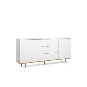 Buffet bas - Décor chene et blanc - Scandinave - 2 portes et 3 tiroirs - GÖTEBORG - L 180 cm