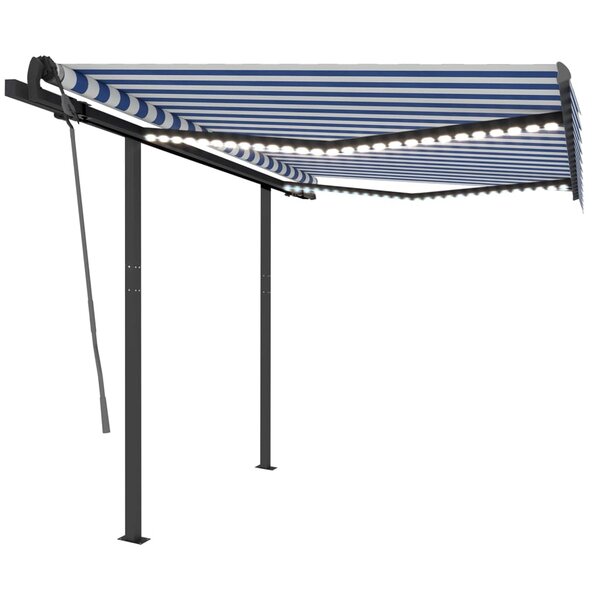 vidaXL Auvent automatique capteur de vent LED 3 5x2 5 m Bleu et blanc