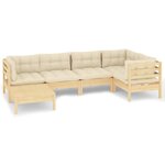 Salon de jardin meuble d'extérieur ensemble de mobilier 6 pièces avec coussins crème bois de pin massif 02_0016755