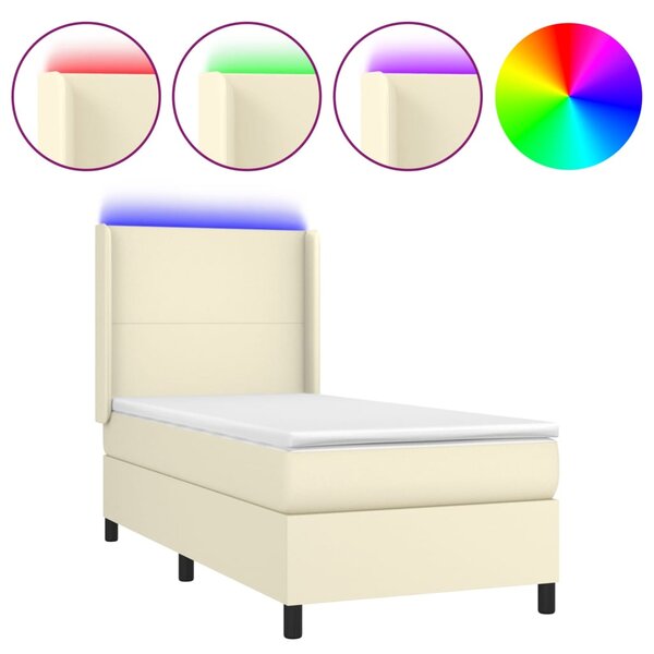 vidaXL Sommier tapissier avec matelas et LED Crème 90x190cm Similicuir