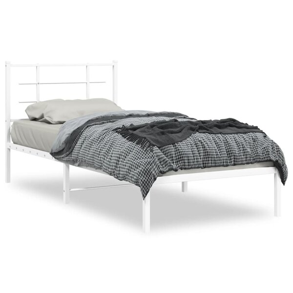 vidaXL Cadre de lit métal sans matelas avec tête de lit blanc 90x200cm