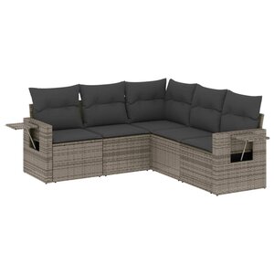 vidaXL Salon de jardin 5 Pièces avec coussins gris résine tressée