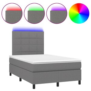 vidaXL Sommier à lattes de lit matelas LED gris foncé 120x190 cm tissu