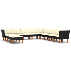 vidaXL Salon de jardin 12 Pièces avec coussins Résine tressée Noir