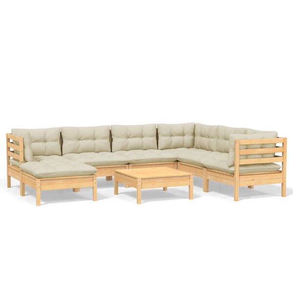vidaXL Salon de jardin 8 Pièces avec coussins crème Bois de pin massif