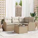 Ensemble de canapé de jardin de 5 pièces avec coussins en poly rotin marron