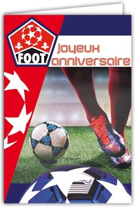 Carte joyeux anniversaire football bleu blanc rouge avec enveloppe 12x17 5cm