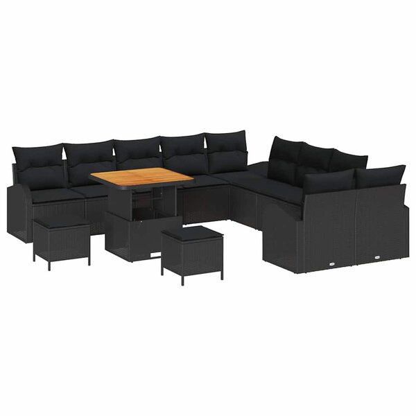 vidaXL Ensemble de canapé de jardin avec coussin 13 Pièces Noir