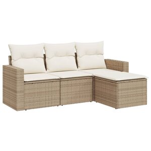 vidaXL Salon de jardin avec coussins 4 Pièces beige résine tressée