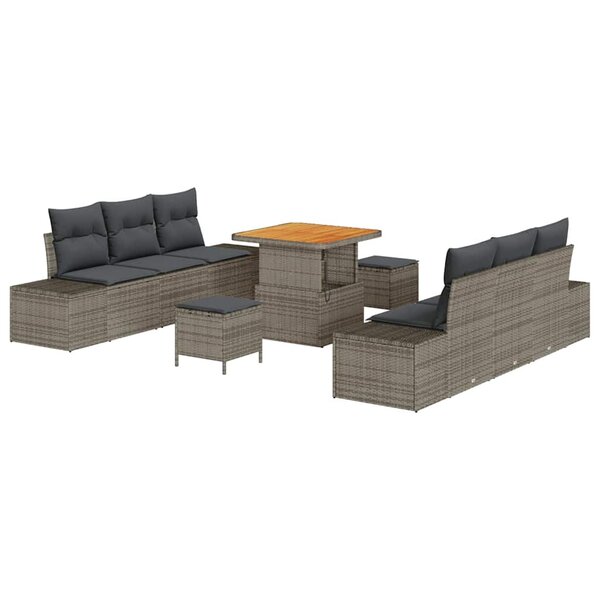 vidaXL Ensemble de canapé de jardin avec coussin 9 Pièces Gris Poly rotin
