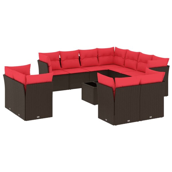 vidaXL Salon de jardin avec coussins 12 Pièces marron résine tressée