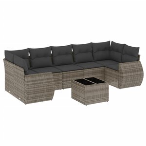 vidaXL Salon de jardin 8 Pièces avec coussins gris résine tressée