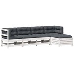 vidaXL Salon de jardin 5 Pièces avec coussins blanc bois massif de pin