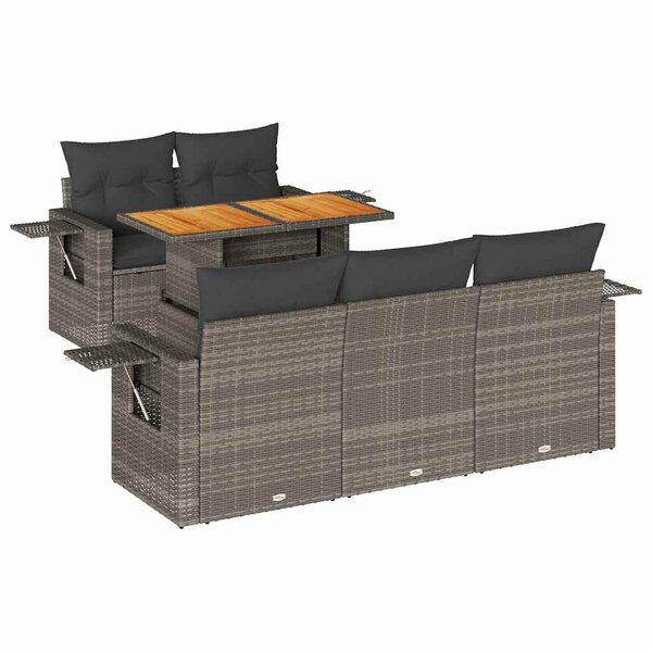 vidaXL Salon de jardin 6 Pièces avec coussins gris résine tressée
