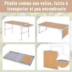 Table pliante table de camping table de jardin avec rallonge hauteur réglable aluminium MDF imitation bambou