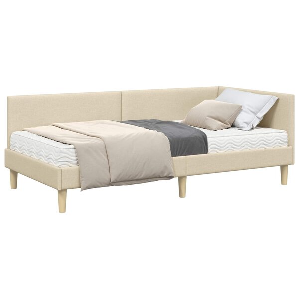 vidaXL Cadre de lit d'angle avec matelas 2 pc Crème 100 x 200 cm tissu