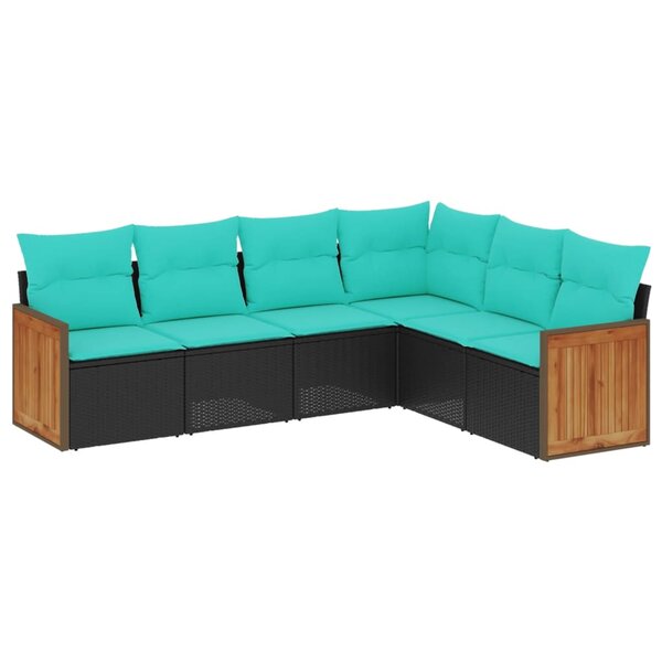 vidaXL Salon de jardin 6 Pièces avec coussins noir résine tressée