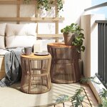 vidaXL Tables d'appoint de jardin 2Pièces dessus en bois beige poly rotin