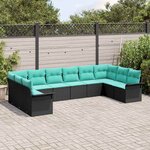 vidaXL Ensemble de canapé de jardin 10 Pièces Noir polyrotin