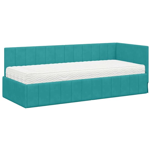 vidaXL Cadre de lit d'angle avec matelas Turquoise 80 x 200 cm Velours