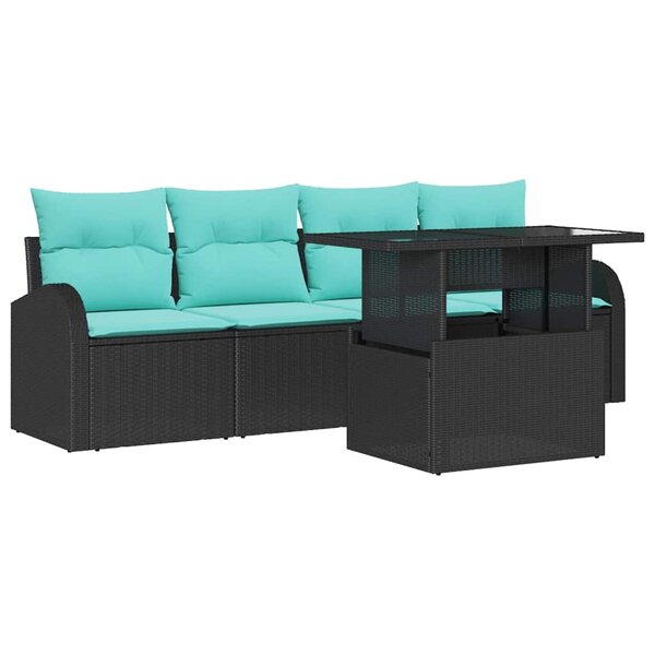 vidaXL Ensemble de canapé de jardin 5 Pièces Noir Poly Rattan