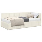 vidaXL Cadre de lit d'angle avec matelas 2 Pièces Crème Velours