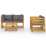 Salon de jardin meuble d'extérieur ensemble de mobilier 5 pièces avec coussin bois d'acacia solide 02_0016289
