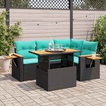 vidaXL Salon de jardin 5 Pièces avec coussins noir résine tressée acacia