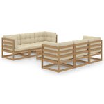 vidaXL Salon de jardin 7 Pièces avec coussins Bois de pin massif