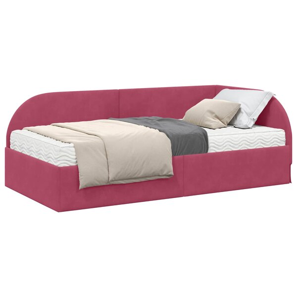 vidaXL Cadre de lit d'angle avec matelas 2 Pièces Rouge Velours