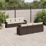 vidaXL Salon de jardin avec coussins 9 Pièces marron résine tressée