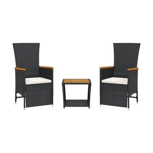 vidaXL Ensemble à manger de jardin avec coussins 3 Pièces Noir