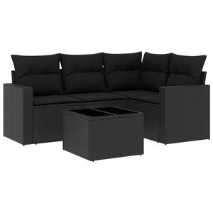 vidaXL Salon de jardin 5 Pièces avec coussins noir résine tressée