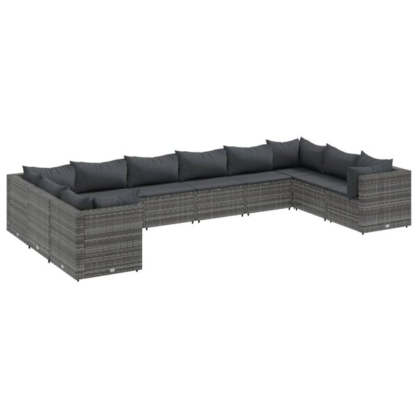 vidaXL Salon de jardin 10 Pièces avec coussins Gris Résine tressée