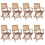 vidaXL Chaises pliables de jardin 8 Pièces avec coussins Bois d'acacia
