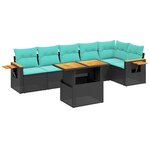 vidaXL Salon de jardin 7 Pièces avec coussins noir résine tressée