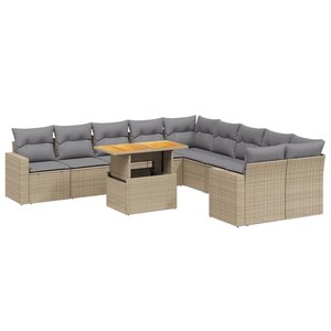 vidaXL Salon de jardin 11 Pièces avec coussins beige résine tressée