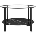 vidaXL Table à thé Noir et marbre noir 70 cm Verre trempé
