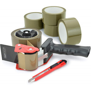 Pack 5 rubans emballage tesa basic 66m x 50mm + 1 dévidoir + 1 cutter