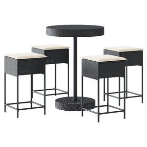 vidaXL Ensemble de bar de jardin 5 Pièces avec coussins noir poly rotin