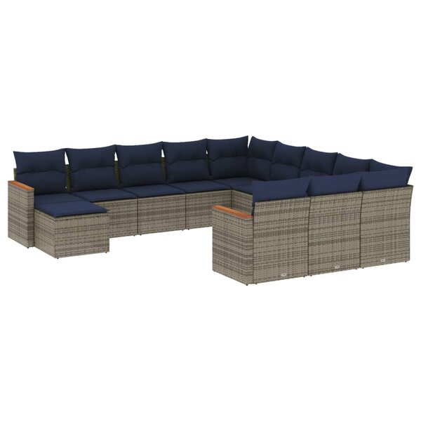vidaXL Salon de jardin avec coussins 12 Pièces gris résine tressée