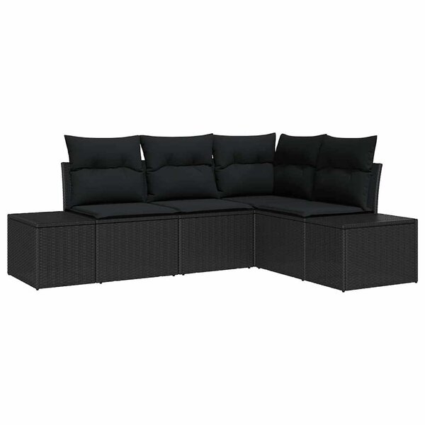 vidaXL Ensemble de canapé de jardin 4 Pièces Noir Poly rotin